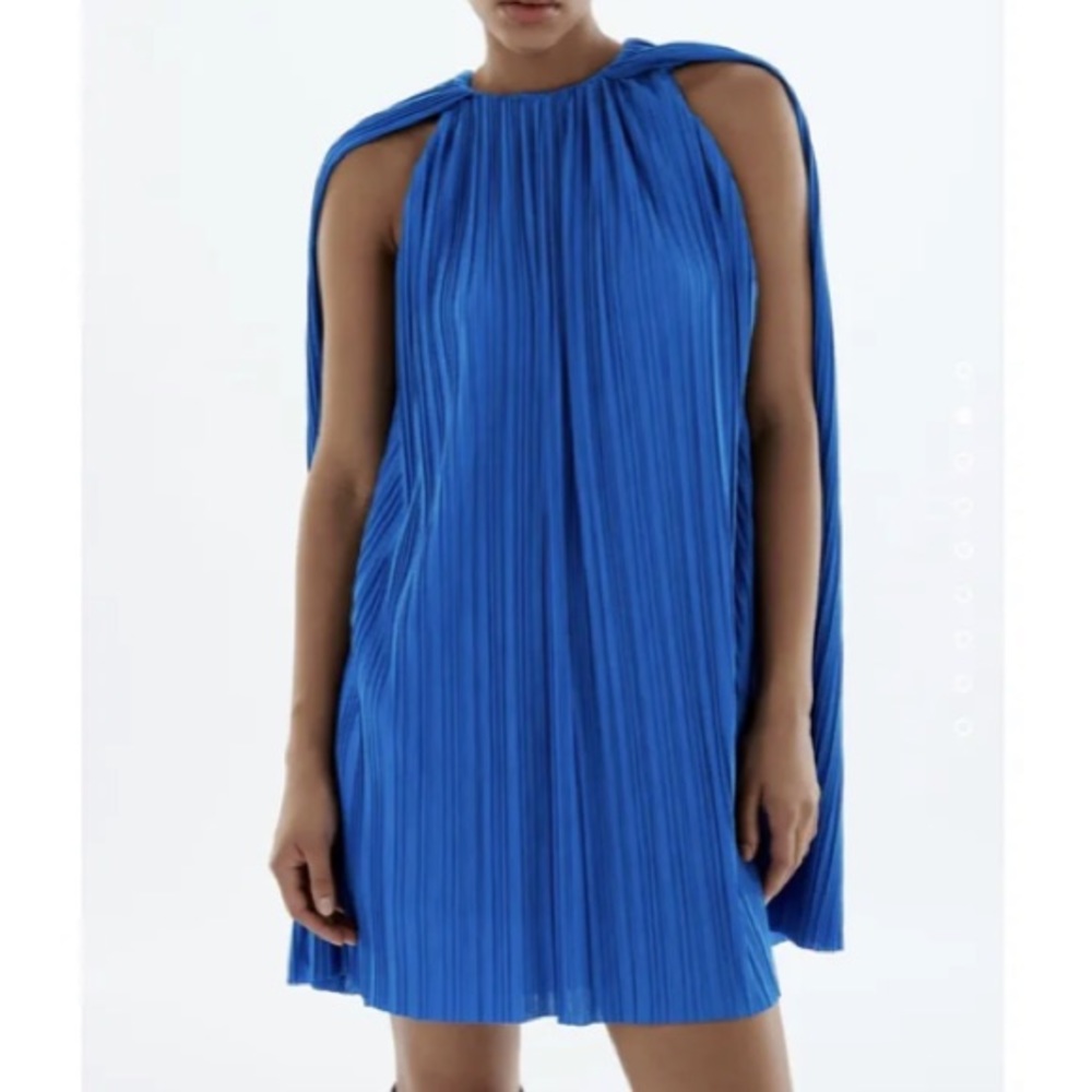 Zara Blue Pleated Cape Mini Dress